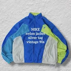 Nikeナイロンジャケット90s白タグ青緑刺繍マルチカラーvintage古着L