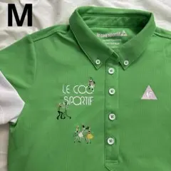 【ルコックゴルフ】ワッフル生地 半袖ポロシャツ グリーン 刺繍デザイン M