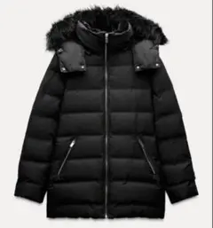 ZARA ファー付き ダウンジャケット ブラックのサムネイル