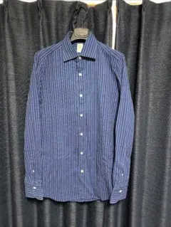 Finamore ネイビー ストライプ 長袖シャツ