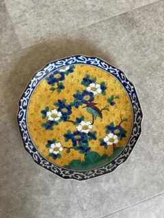 九谷焼第一陶器 黄地花鳥　中皿 黄色　唐草　色絵　和皿　和食器 5枚セット