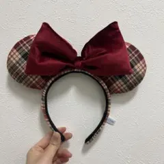 ミニーマウス風カチューシャ 赤チェック柄