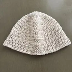 クラッシャーハット　バケットハット　クロシェハット　コットン　オフホワイト