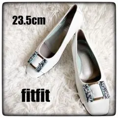 【未使用品】fitfit 本革 バックル チャンキーヒール パンプス 23.5