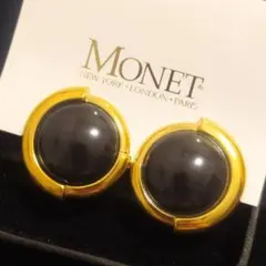 MONET　モネ　イヤリング　ゴールド　ブラック　丸い　ヴィンテージ　大ぶり
