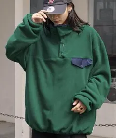 フリースハーフボタン ビッグシルエットスナッププルオーバー