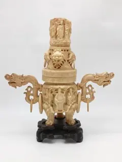 香炉　中国美術工芸　三つ足　獅子　龍　台付き