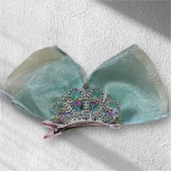 ヘアアクセサリー ヘアクリップ ティアラ リボン プリンセス ディズニー 水色