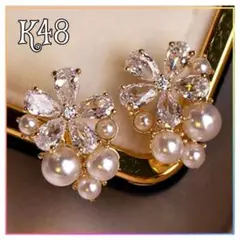 ✦クリスタルスワロフスキー×ドロップパールフラワーピアス・K48✦