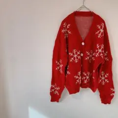 一点限り✨　クリスマス　カーディガン　赤 雪の結晶　レッド　ニット　セーター　冬