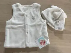 bebeフリースリバーシブルベスト (60-90cm)帽子44~46cm(s)