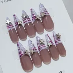 y2k ネイルチップ　シズニルック　ウィッシュコア　平成女児　チェック　星　韓国