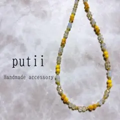 ビーズネックレス イエロー クリア