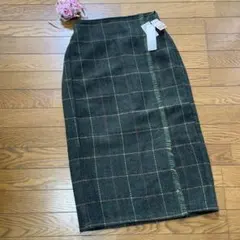 ★新品タグ付★タイトスカート グリーン系チェック Lサイズ　ウエストゴム