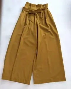 マスタードイエロー ワイドパンツ ウエストリボン
