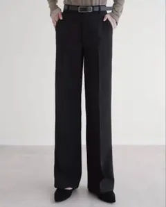 Re:EDIT カットツイルセンタープレス　カラースラックス　低身長　ブラック