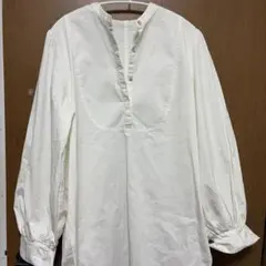 アングリット ホワイト コットン 長袖 プルオーバーシャツ