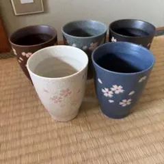 桜模様　陶器　湯飲み　5個セット