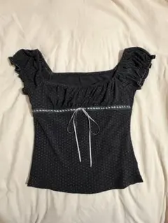 brandy melville風ドット柄 半袖Tシャツ リボン付のサムネイル