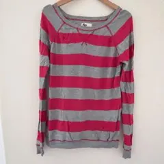 So グレー　ピンク ストライプ セーター XL ニット　薄手　春秋　長袖