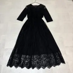 WILLSELECTION 総レース 七分袖ロングワンピース M ブラック