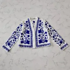 ZARA 花柄刺繍 リネンブレンド エンブロイダリー シャツ ジャケット Sのサムネイル