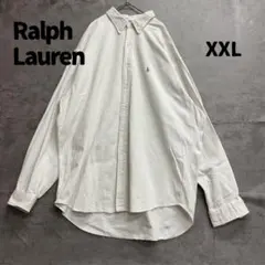 ラルフローレン 刺繍ロゴ オフホワイト コットン ボタンダウンシャツ【6683】