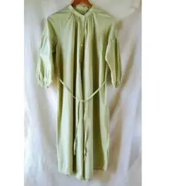 GU バンドカラー ギャザー ロング ワンピース 7分袖 グリーン系/ジーユー