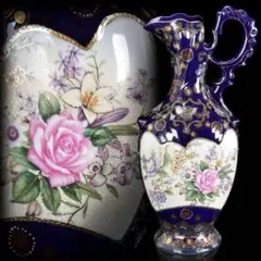 オールドノリタケ様式 コバルト金彩 ジュール盛 花文 ジャグ型花瓶40cm 飾壺