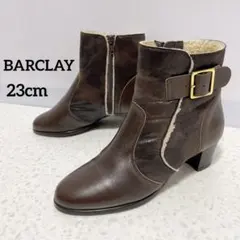 美品◆BARCLAY ボア ショートブーツ サイドジップ ダークブラウン 本革
