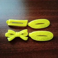 希少　昭和レトロ バレッタ ヘアピン 4個セット 黄色　子ども用　当時物