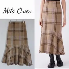 ミラオーウェン Mila Owen 裾フリンジドマーメイドツィードスカート