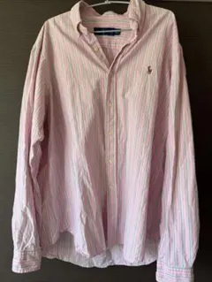 ラルフローレン ストライプシャツ ピンク 長袖 刺繍ロゴ