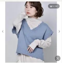 RETRO GIRL ダメージショートニットベスト　ブルーのサムネイル