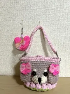 トイプードル あみぐるみ ミニポーチ バッグチャーム ✨Ru✨ トイプードル (レッド)あみぐるみ ミニポーチ バッグチャーム ピンク系