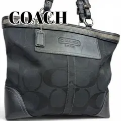 COACH コーチ トートバッグ シグネチャー ジャガード レザー ブラック