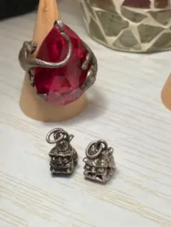 刻印 シーザー 獅子舞 シルバー925 チャーム 2つ