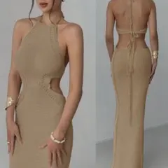 shein ホルターネック ニットワンピース