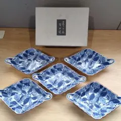 2-96 未使用　有田焼　清秀　染付草花　鉢揃　5枚