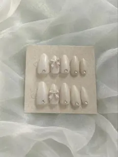 ネイルチップ リボン パールホワイト