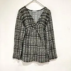 ESPRITMUR 千鳥格子柄　Vネックニットカットソー（L）チェック