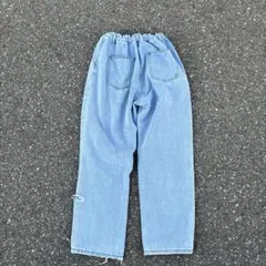 ライトブルーダメージワイドレッグデニム