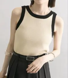 mystic 配色リブニットトップス