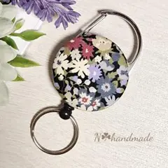 656）花柄 リールキーホルダー