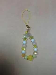 ハンドメイドビーズストラップ レモンイエロー