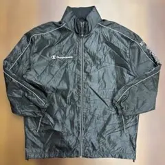 champion ナイロンジャケット 刺繍ロゴ 古着 黒 Lサイズ