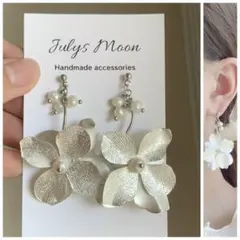 5339アンティークピアスイヤリングシルバー大ぶりフラワー淡水パールロングお花