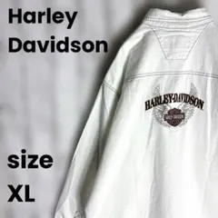 ハーレーダビッドソン 長袖シャツ 刺繍ロゴ 両面ロゴ ステッチ XL 古着 a1