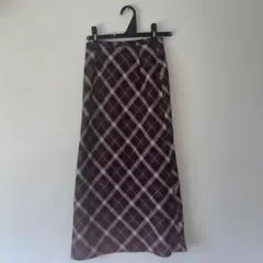 ブラウン系チェック柄タイトロングスカート