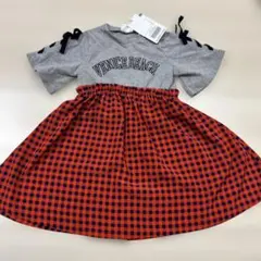 新品！キッズ子ども女の子ベビーワンピース グレー×チェック柄９０センチブリーズのサムネイル
